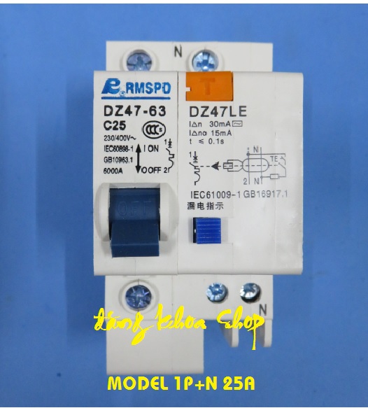 Aptomat chống giật 1P + N, dòng điện: 25A