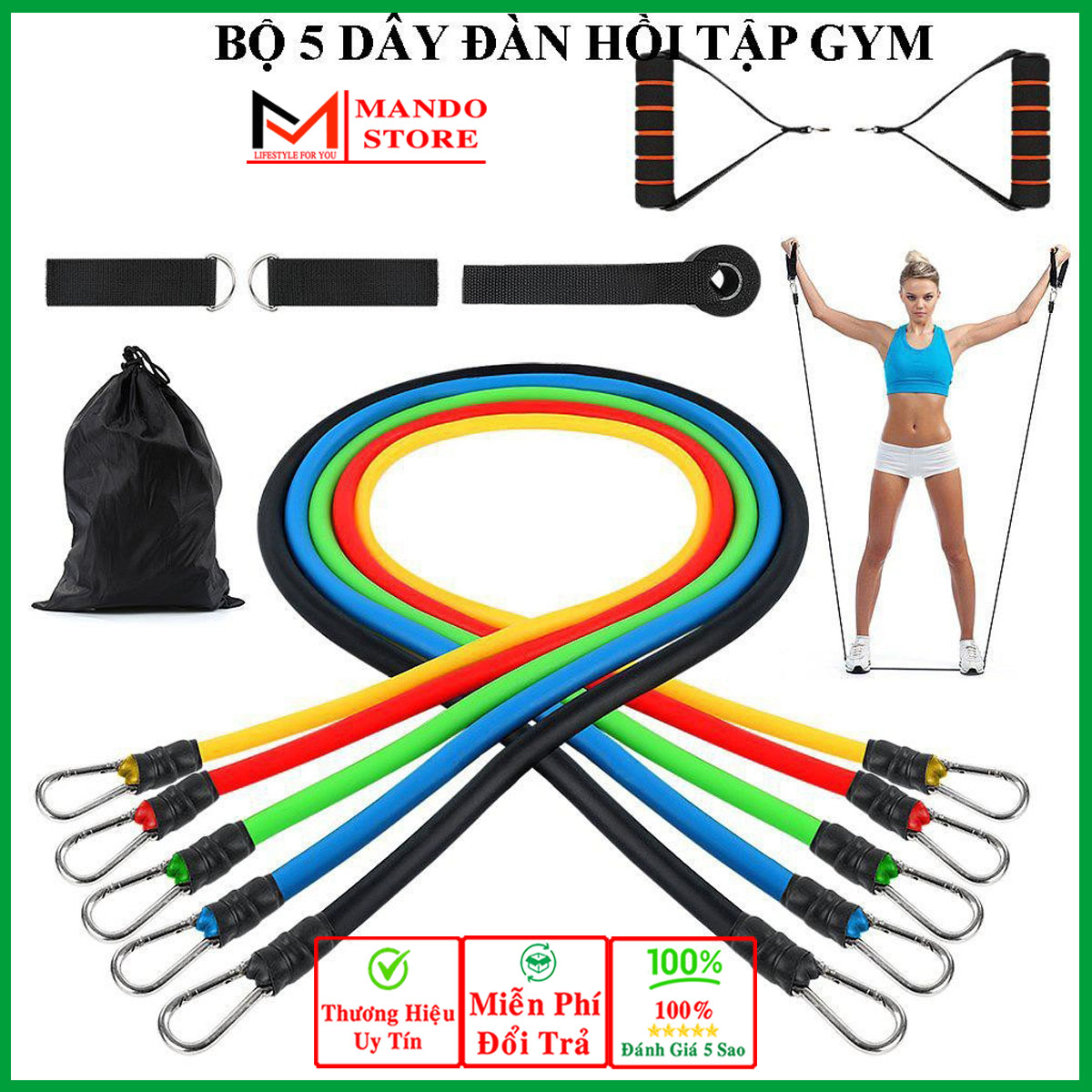 Bộ Dây Ngũ Sắc Tập Thể Hình Full Body Cao Cấp - 5 Dây Kháng Lực Tập Gym Đa Năng Tại Nhà