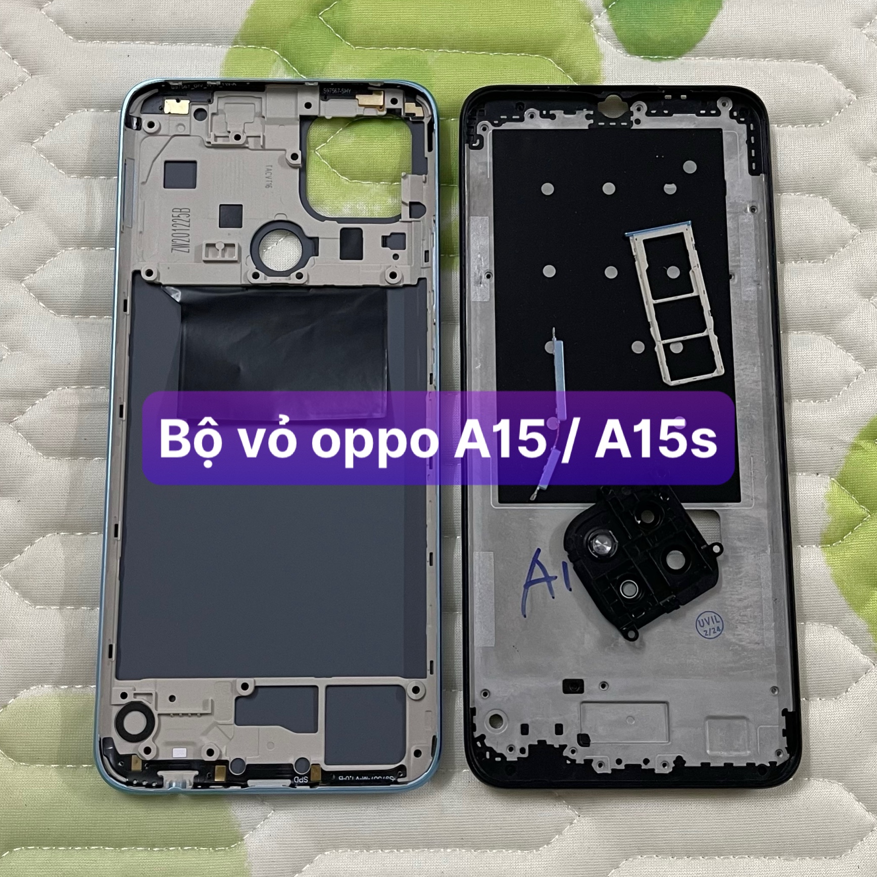 bộ vỏ sườn oppo A15 / A15s ,kèm khay sim,phím,kính camera