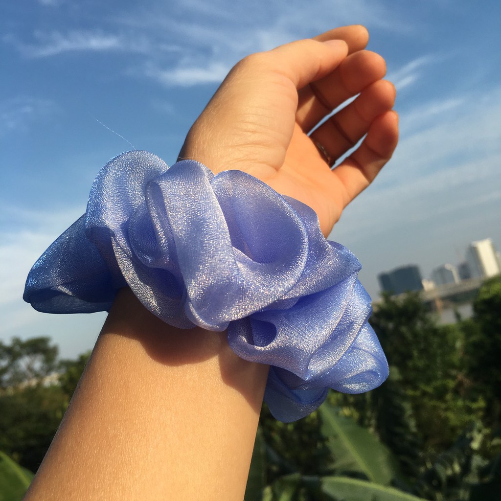 {Ảnh Thật} Cột Tóc Vải Scrunchies Von Lụa Ánh Kim Mềm Xịn