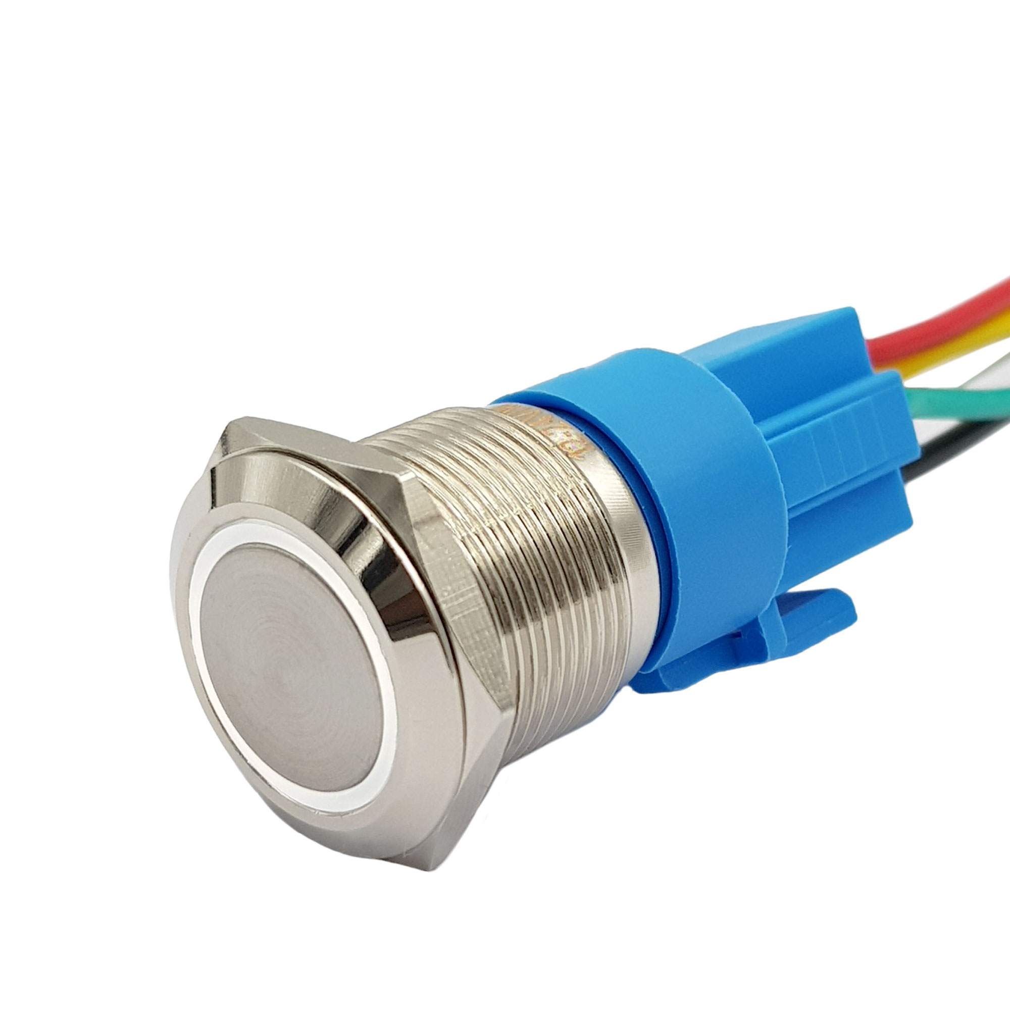 Nút nhấn nhả kim loại 19mm màu xanh dương, màu đỏ, xanh lá, trắng