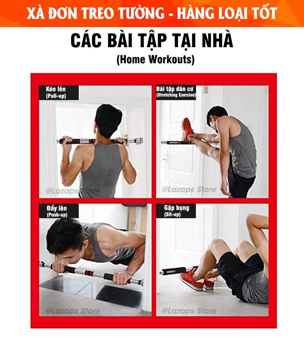 Thanh xà đơn gắn cửa, xà đơn treo tường cửa nhiều cỡ từ 60-130cm phù hợp tập gym thể thao tại nhà tăng cơ bắp