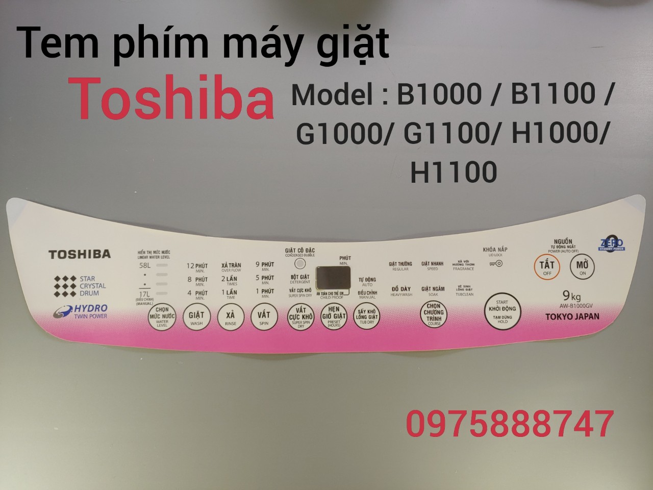 Tem phím máy giặttoshiba b1000/b1100.