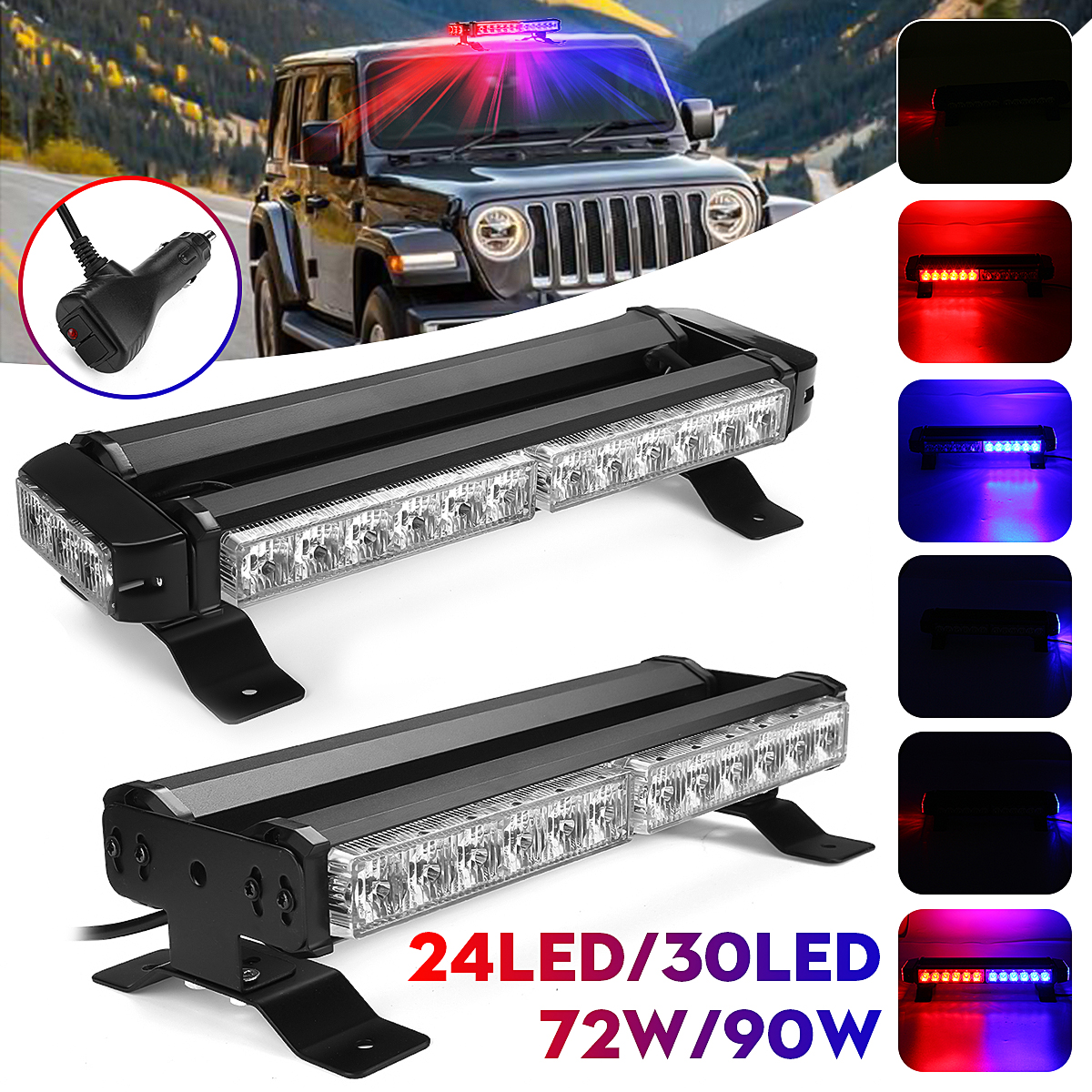 Đèn Chớp Nháy Xanh Đỏ 12V 30 LED 90W Gắn Nóc Xe Ưu Tiên