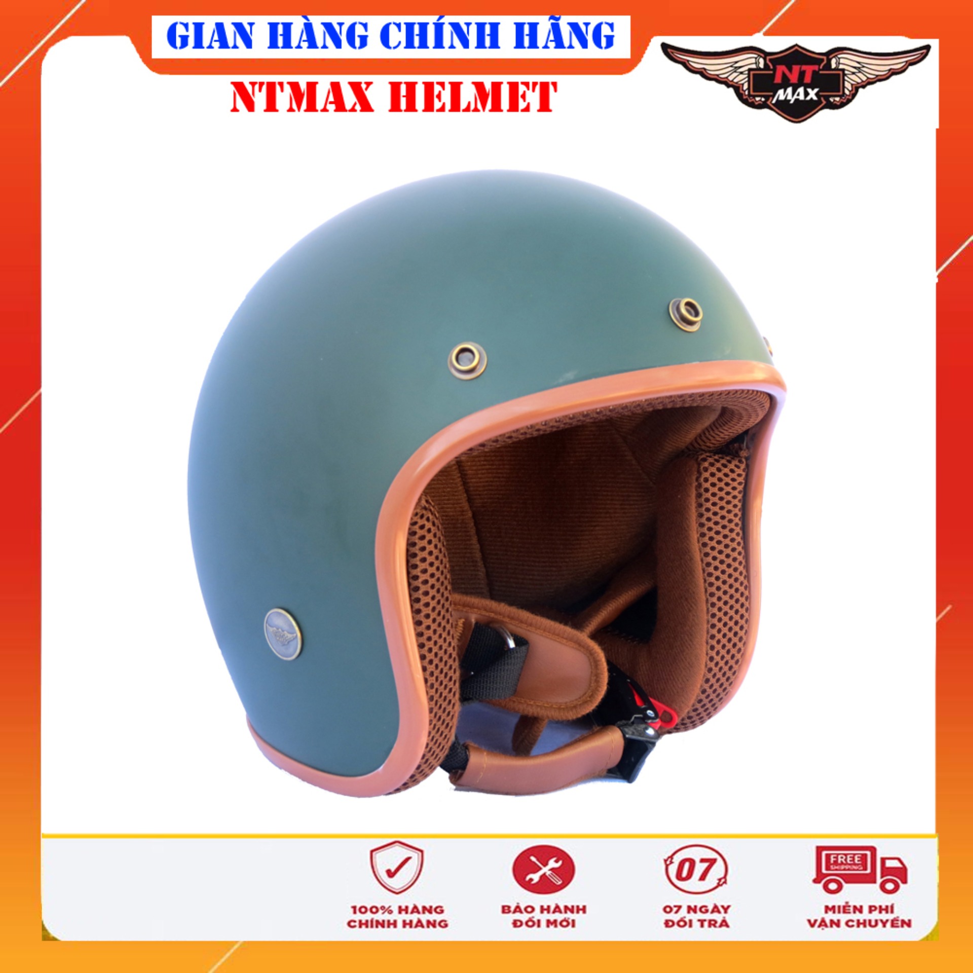 Mũ bảo hiểm ntmax 3/4 xanh rêu nhám