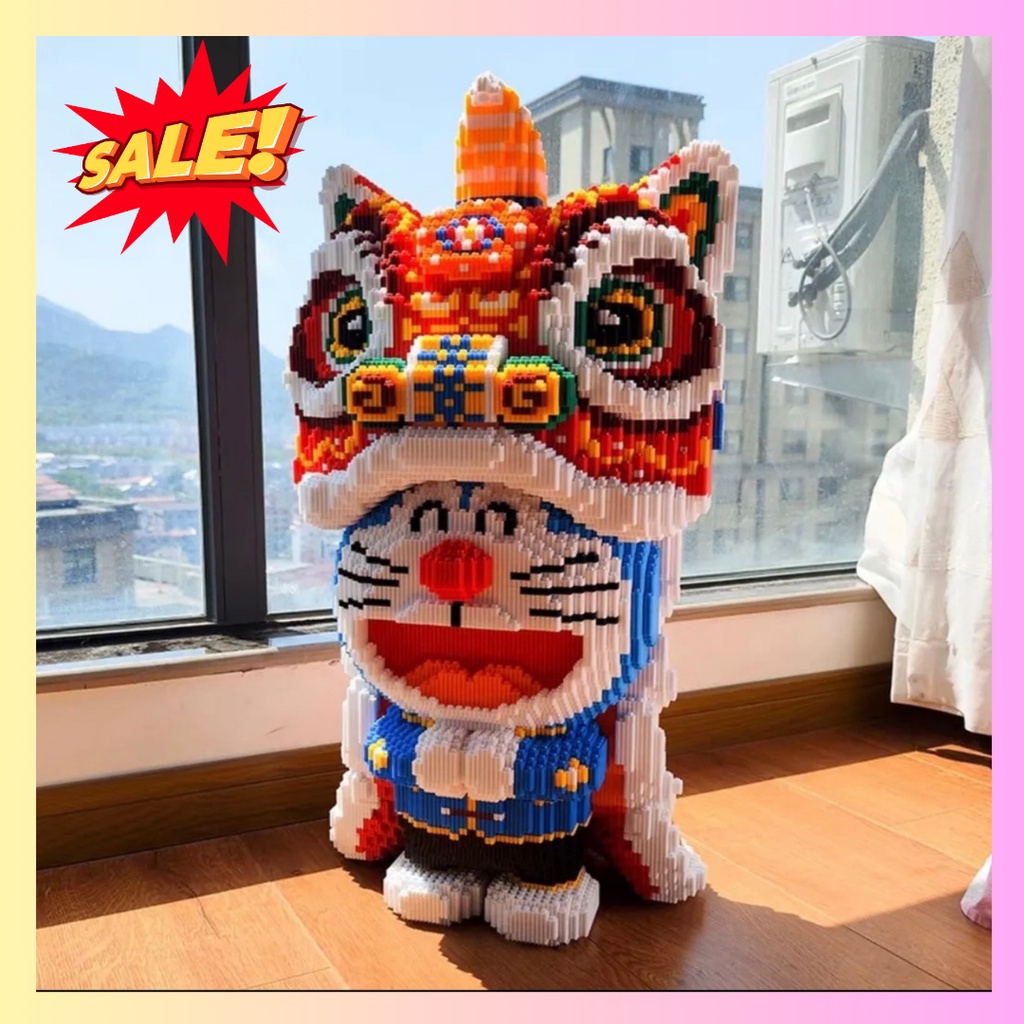 (Tặng Búa + keo) Mô Hình Lắp Ráp Doreamon Đầu Lân 53cm