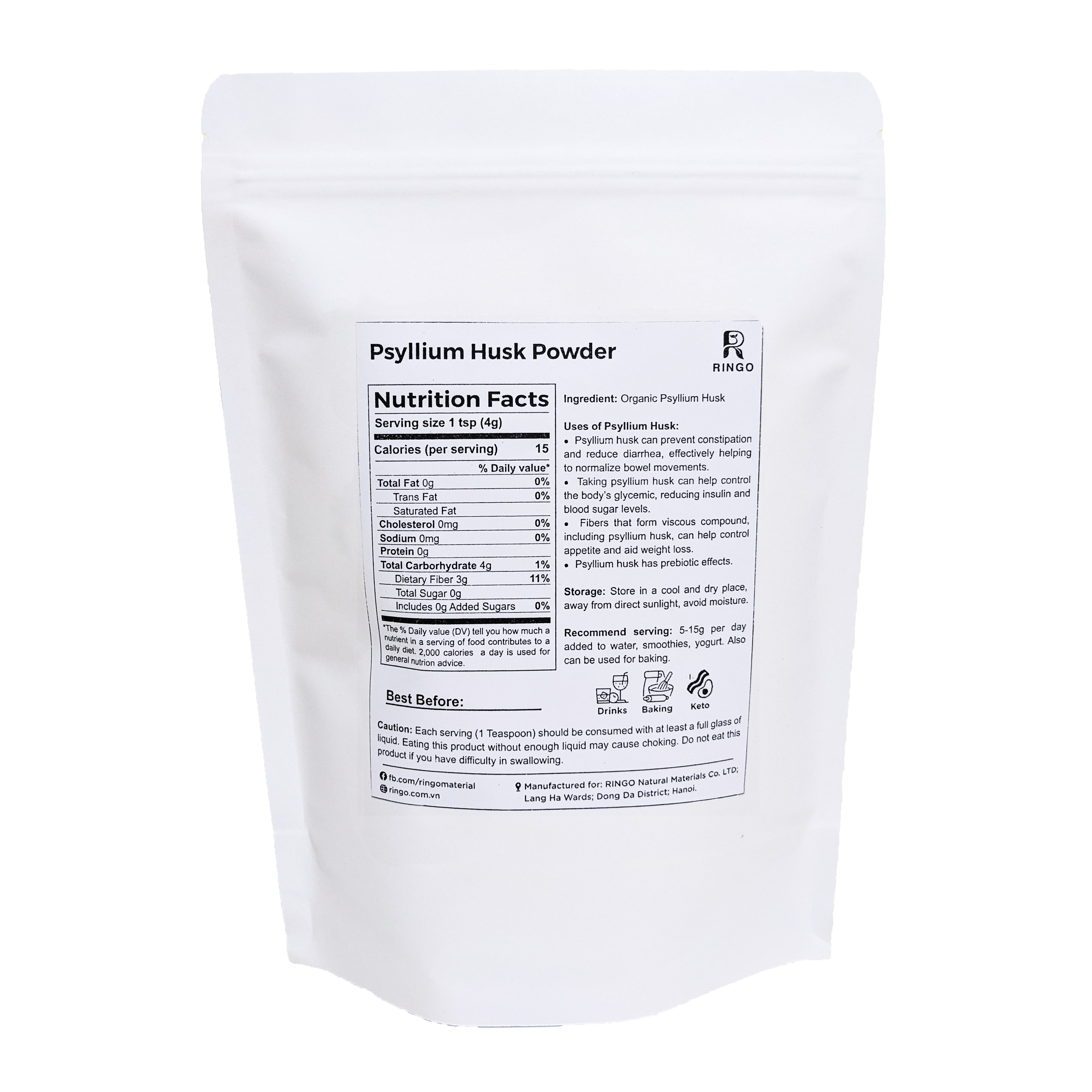 Bột Vỏ Hạt Mã Đề (Nguyên chất/Keto/LowCab) - Psyllium Husk Powder