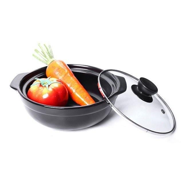 Nồi Đất Sâu Nắp Kính Tiện Dụng 1000ml (Nấu Lẩu, Kho Thịt/Cá)