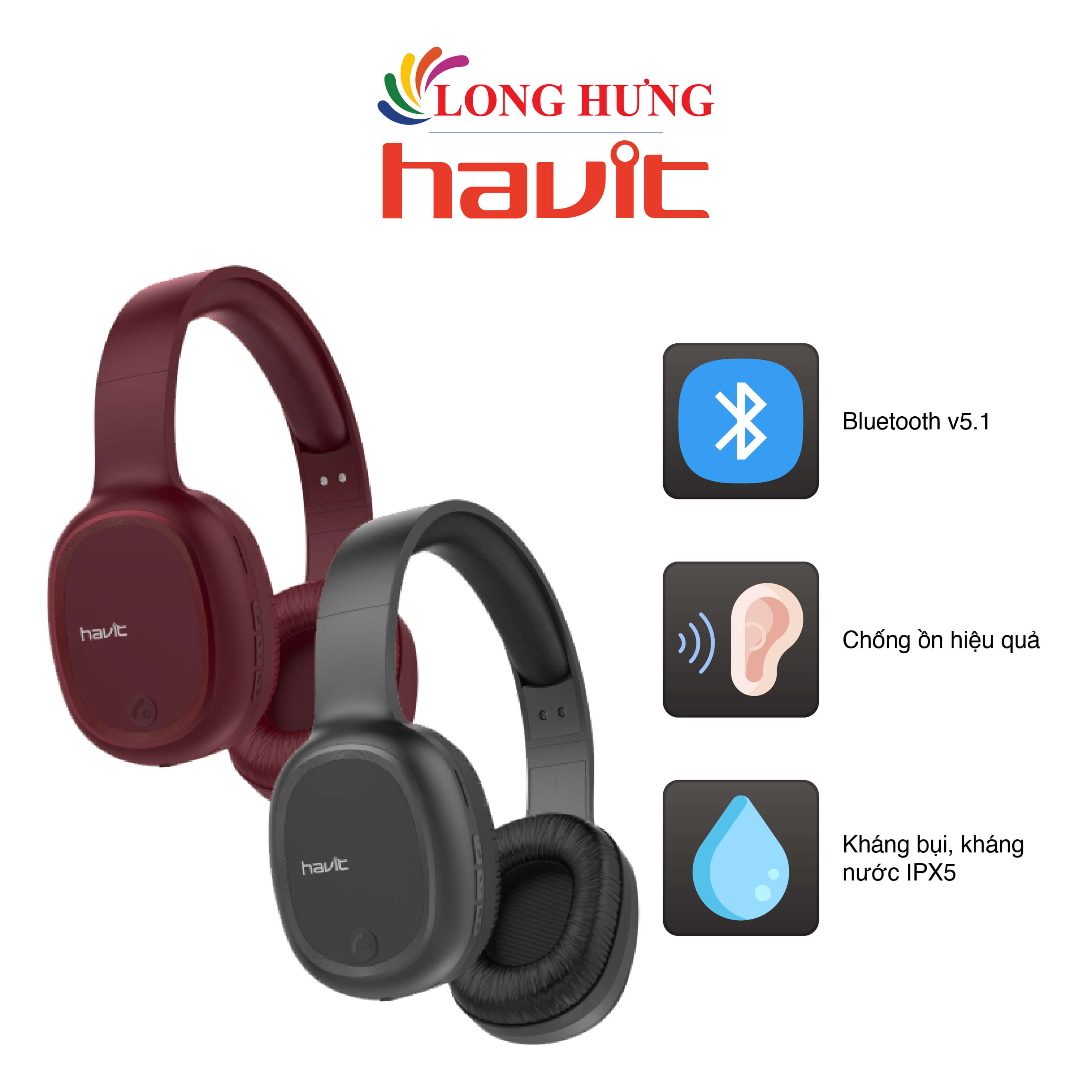 Tai nghe chụp tai Bluetooth Havit H2590BT Pro - Hàng chính hãng - Khả năng chống ồn hiệu quả, Bluetooth v5.1