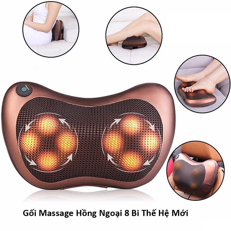 Gối massage 8 bi hồng ngoại, goi mat xa hong ngoai 8 bi cao cap, may matxa 8 bi hong ngoai tri dau moi, Gối massage 3D 8 bi hồng ngoại cao cấp