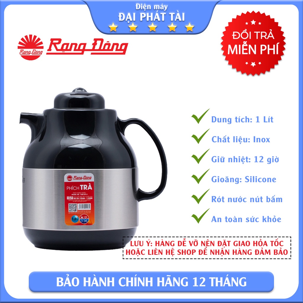 [HCM]Phích trà giữ nhiệt Rạng Đông RD-1055 TS 1 lít ( màu ngẫu nhiên)