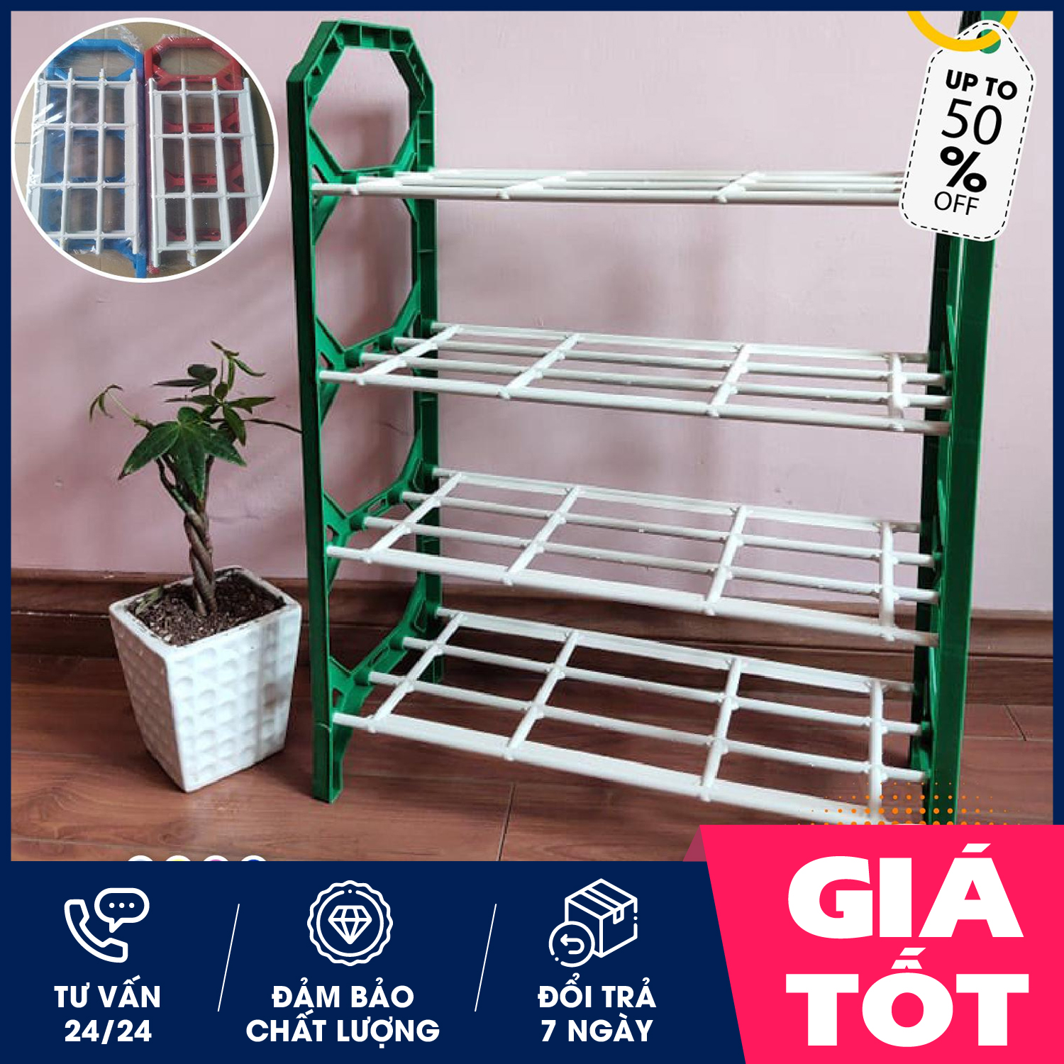 Kệ giày dép 4 tầng , Kệ để giày dép chữ L , thiết kế treo đồ đa năng lắp ghép 4 tầng tặng kèm 8 móc treo, chất liệu thép chịu lực tốt