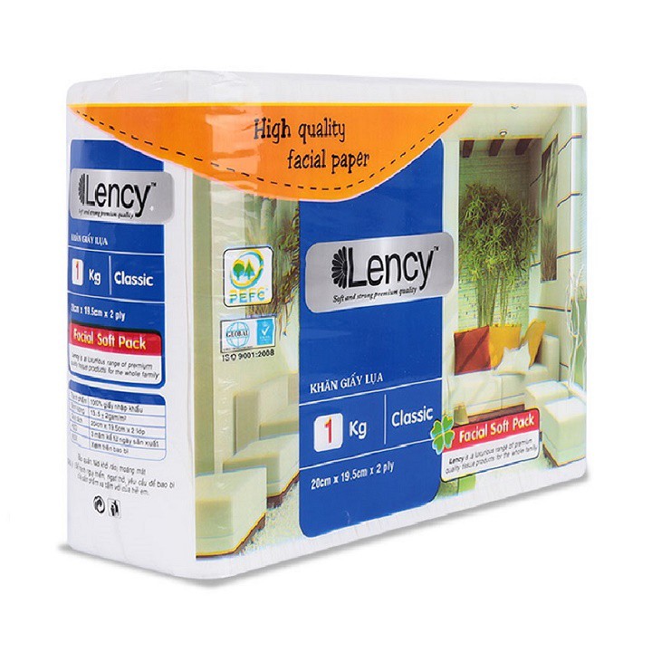 Combo 2 gói Khăn giấy lụa Lency gói tiết kiệm 1 kg (2 lớp)