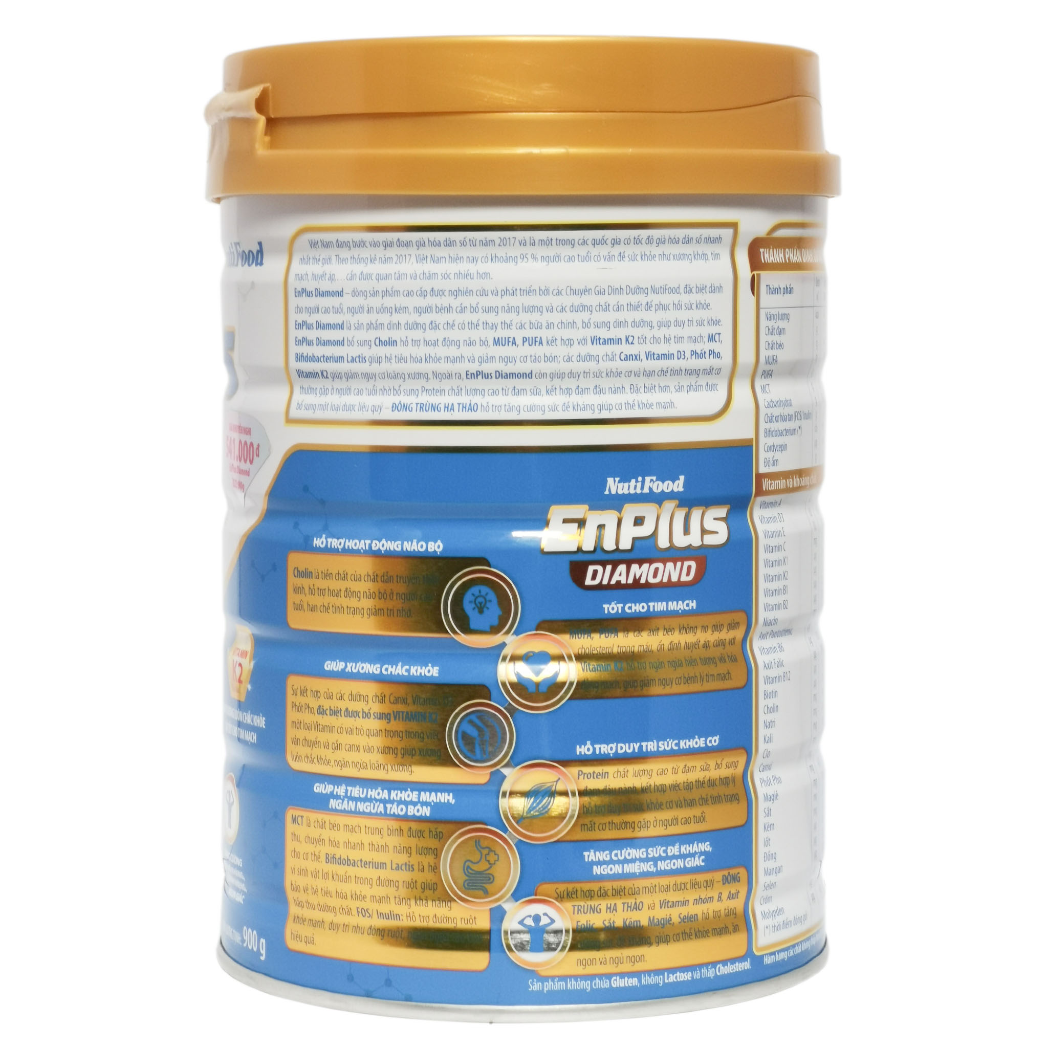 Sữa Bột Nutifood Enplus Diamond Hộp 900g (Dinh dưỡng đặc chế cho người cao tuổi, người ăn uống kém, người bệnh cần phục hồi sức khỏe)