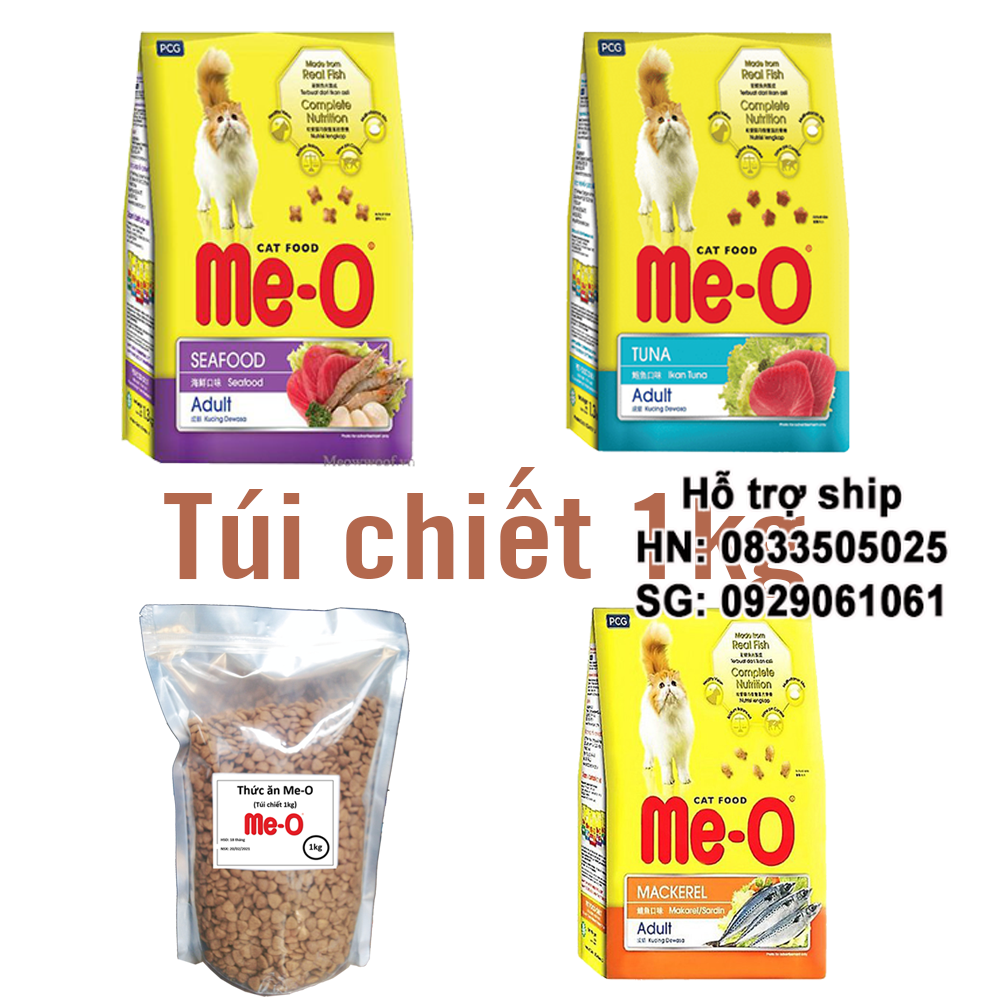 Hanpet - Thức ăn cho mèo ME-O (vị Hải sản , cá thu & cá ngừ) đồ ăn trộn cho mèo trưởng thành