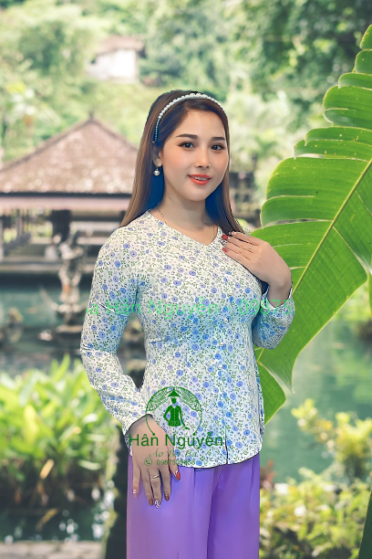ÁO BÀ BA LỤA HOA CỔ V + QUẦN