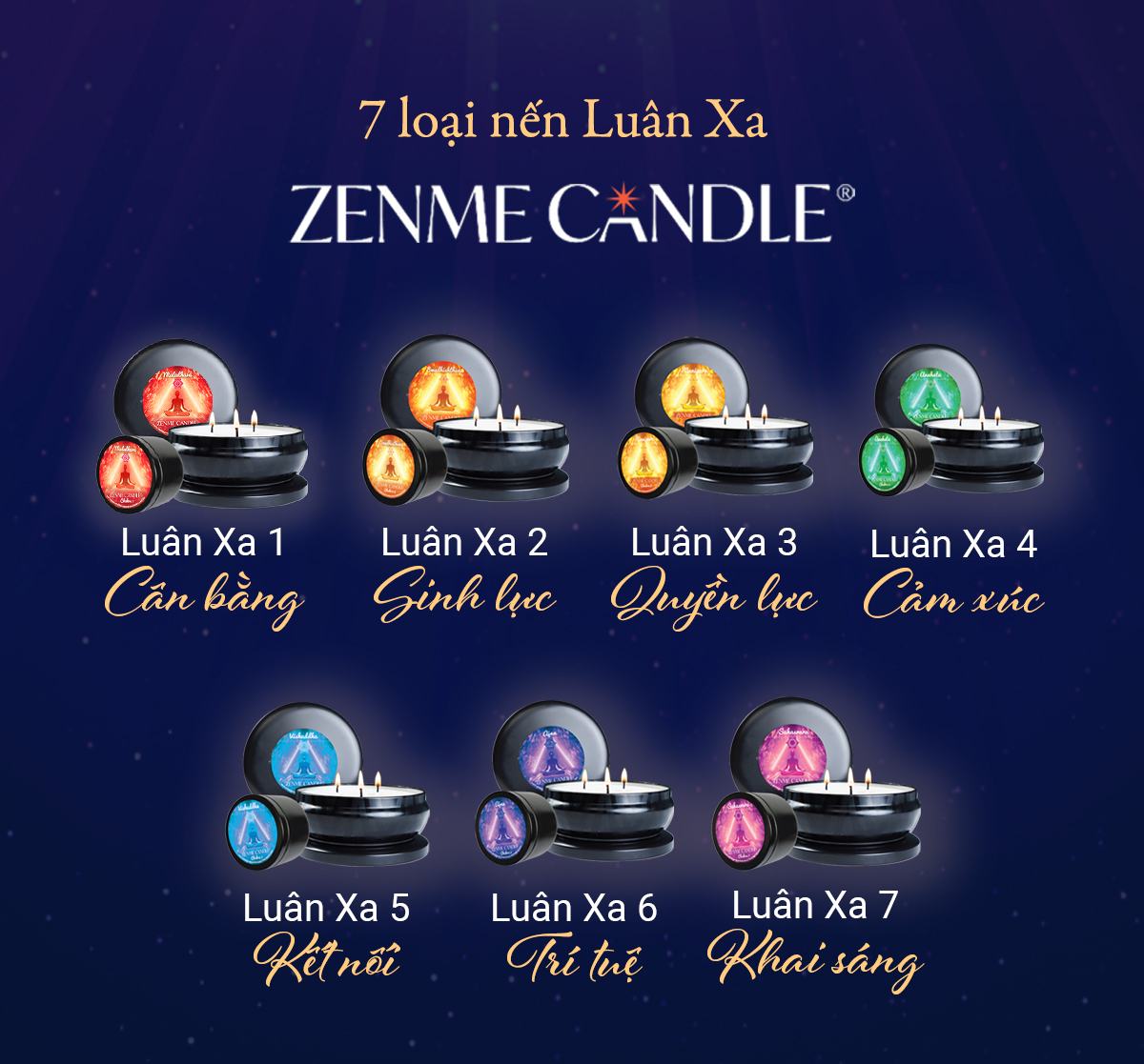 Nến luân xa 7- thư giãn, an thần, khai mở luân xa 7