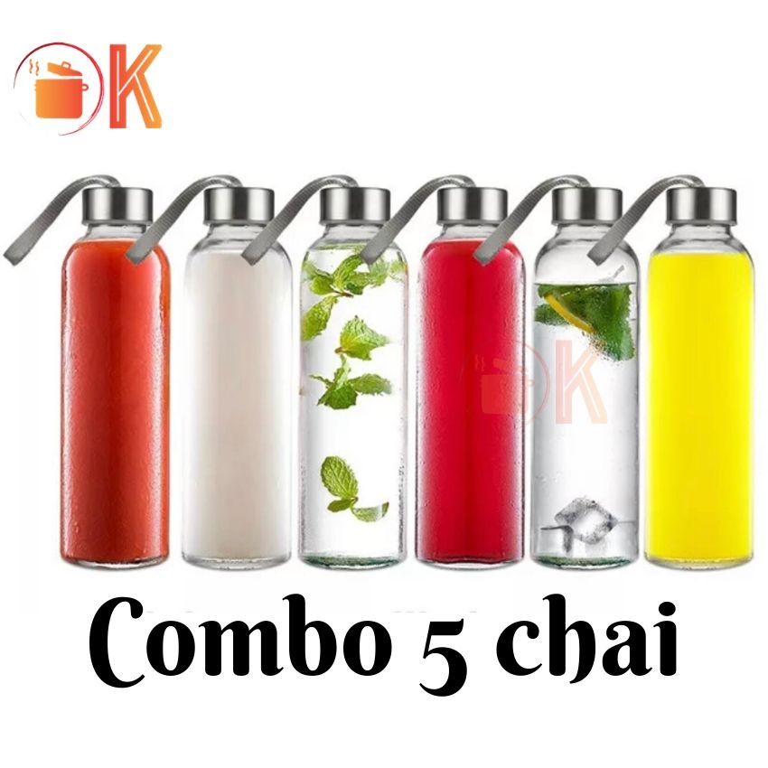 [HCM]Chai thủy tinh tròn 300ml nắp dây xách