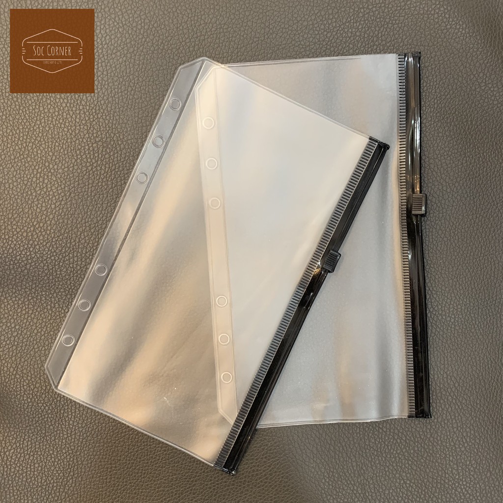 Túi zip 6 lỗ màu gắn sổ còng A5/A6