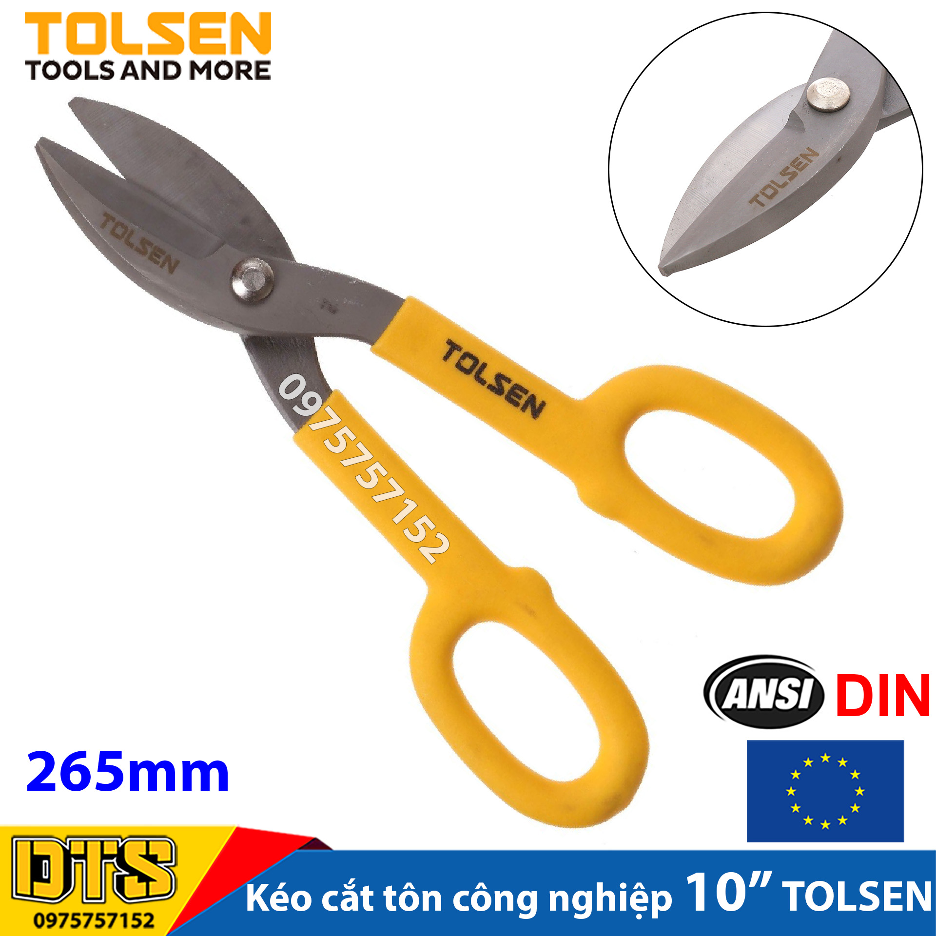 Kéo cắt tôn, Inox công nghiệp TOLSEN 10 inch/ 265mm, thép Cr-Mo cao cấp, cắt tôn siêu sắc bén, độ bền cao - Tiêu chuẩn xuất khẩu Châu Âu, kéo cắt tole, kéo cắt Inox, kéo cắt tấm nhôm, kéo cắt đai thép, kéo cắt xương thạch cao