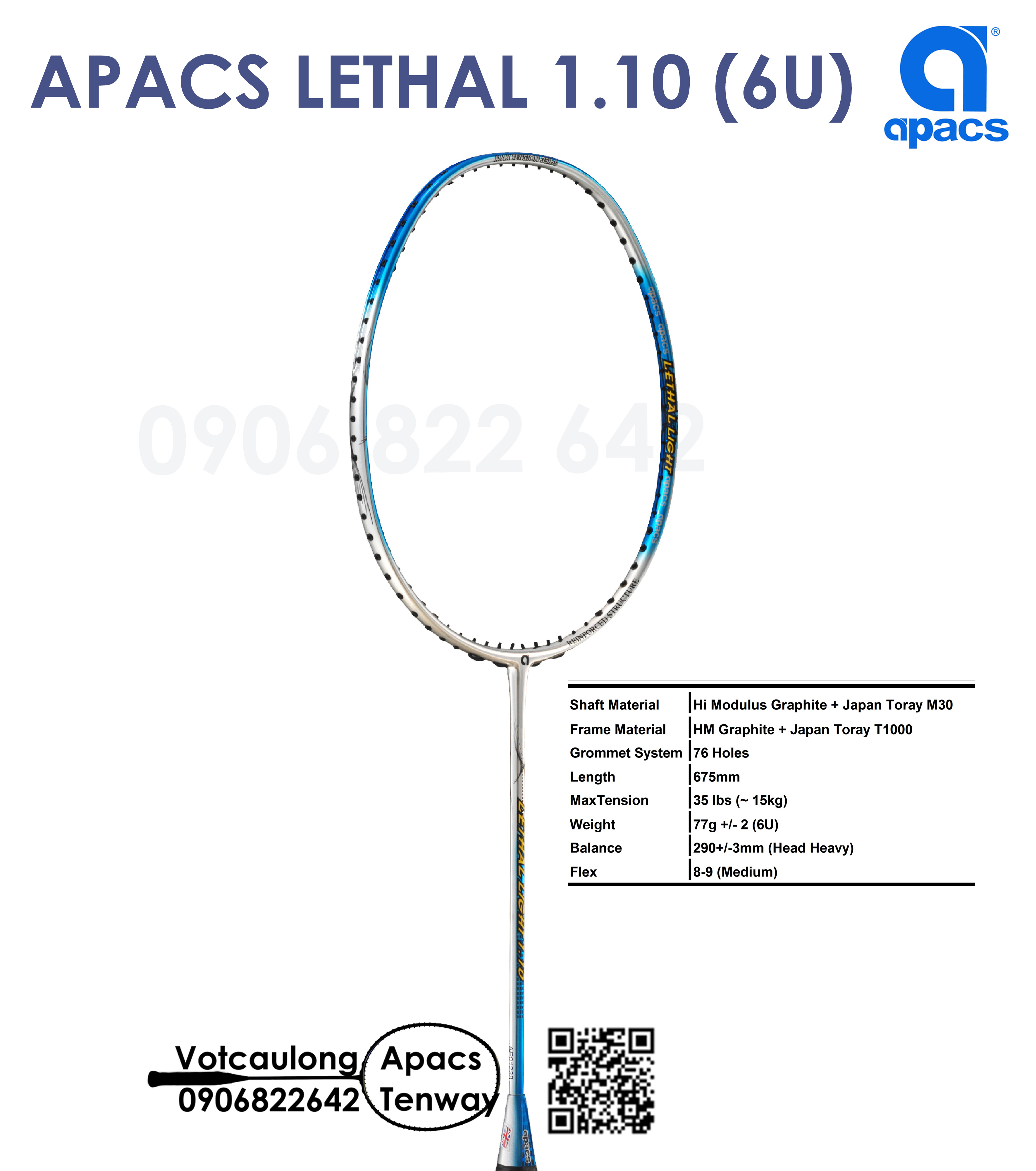 [Chính hãng BH] Vợt cầu lông Apacs Lethal Light 1.10 (6U)  | Siêu nhẹ như không