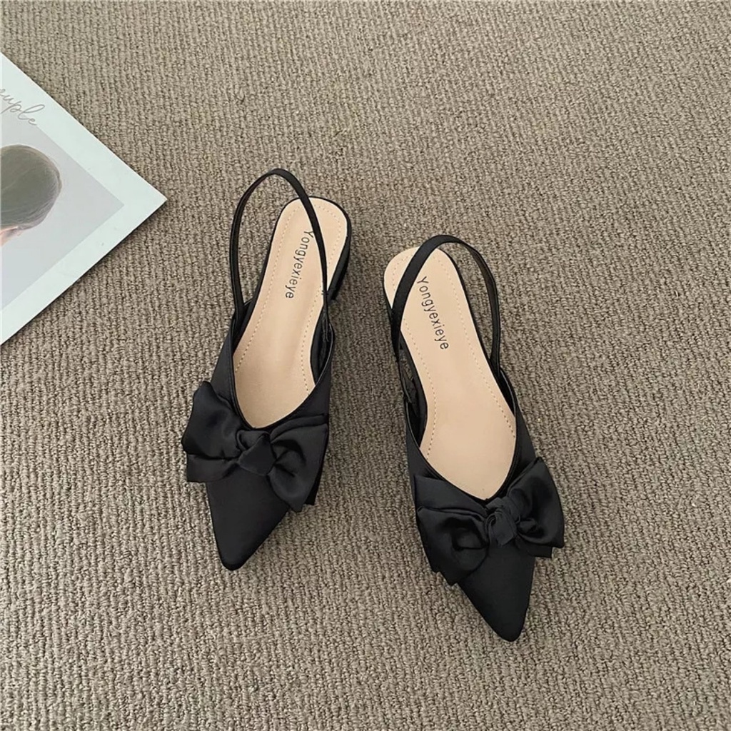 Giày sandal mũi nhọn nơ xinh( hậu lụa)