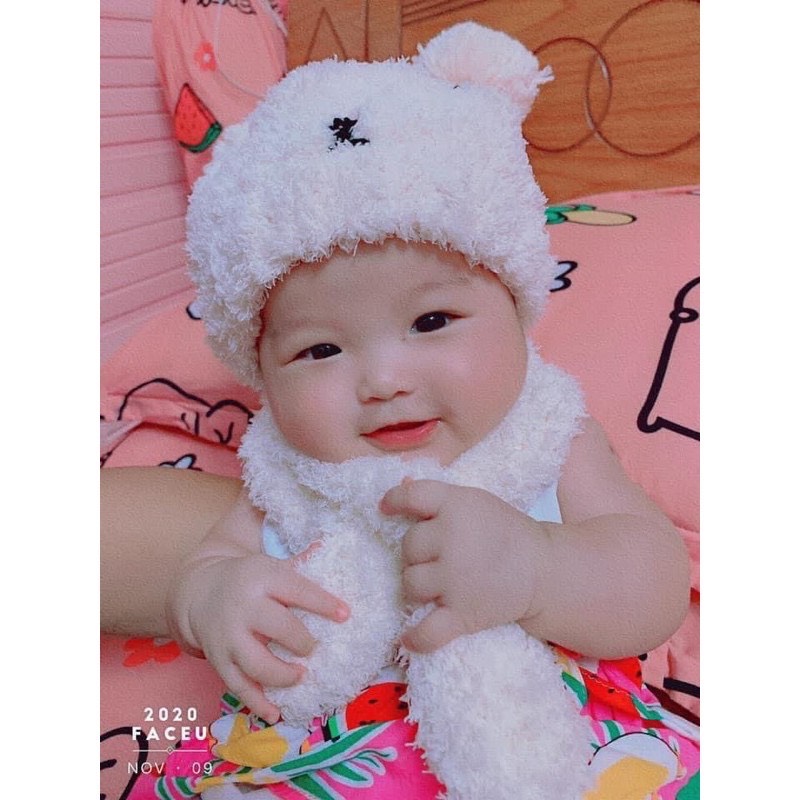Mũ len kèm khăn quàng hình gấu đáng yêu, đủ màu sắc cho bé trai và bé gái