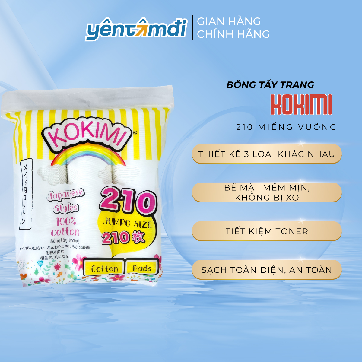 Bông Tẩy Trang Kokimi túi 210 miếng tròn