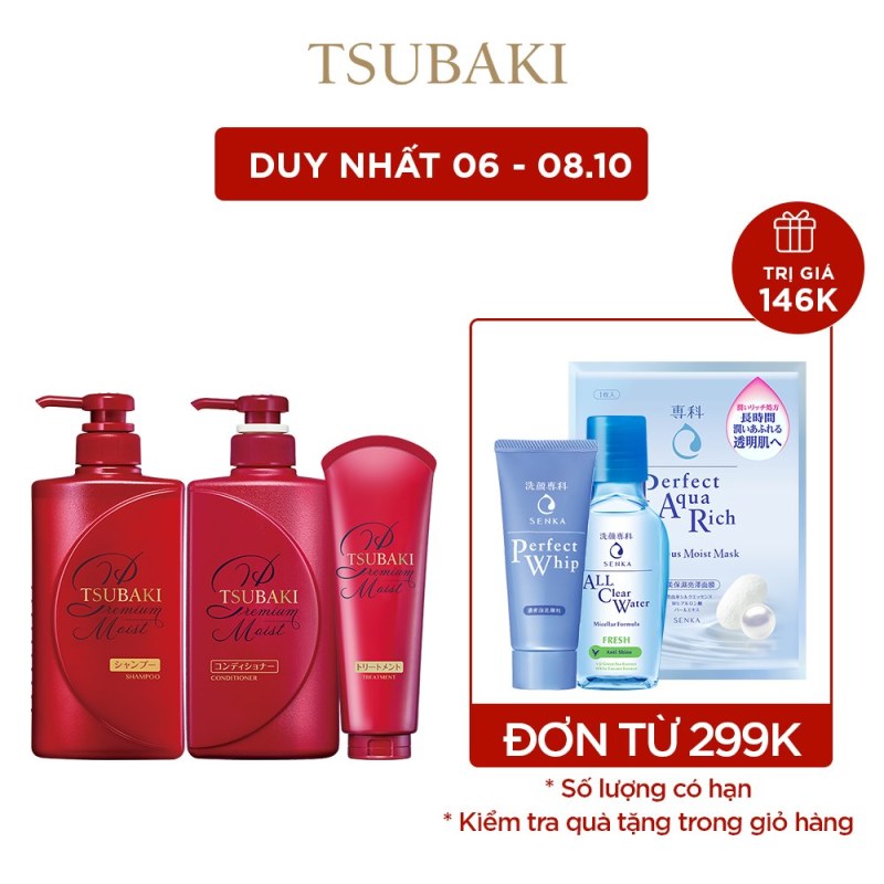 Bộ ba  dầu gội - dầu  xả - kem xả dưỡng tóc bóng mượt Tsubaki Premium Moist giá rẻ
