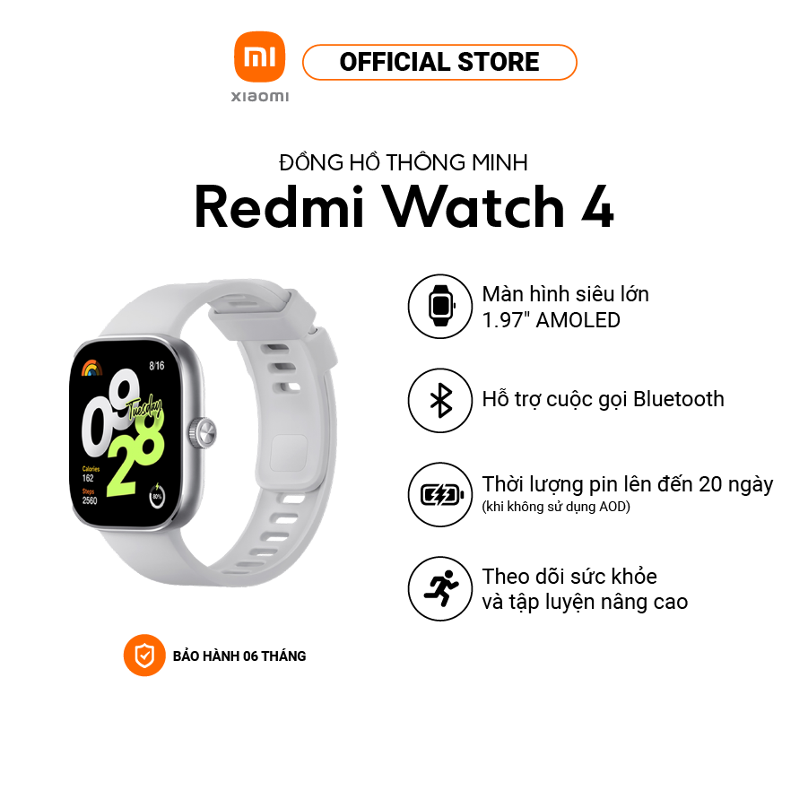 Đồng hồ thông minh Redmi Watch 4 | Màn hình AMOLED 1.97" | Nghe gọi Bluetooth | Thời lượng pin 20 ngày | 5ATM | GPS