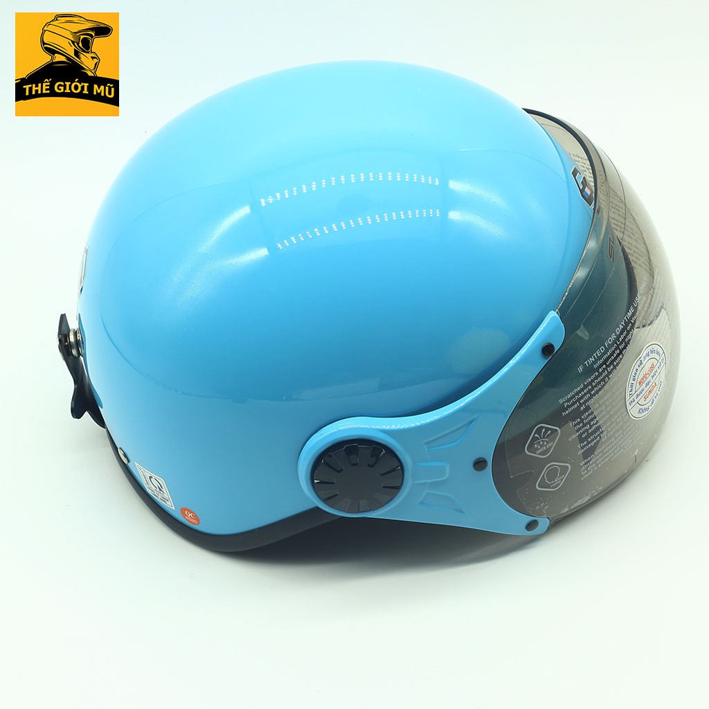 Mũ bảo hiểm nửa đầu có kính Sunda 136A màu xanh ngọc, bảo hành 12 tháng, Thế Giới Mũ