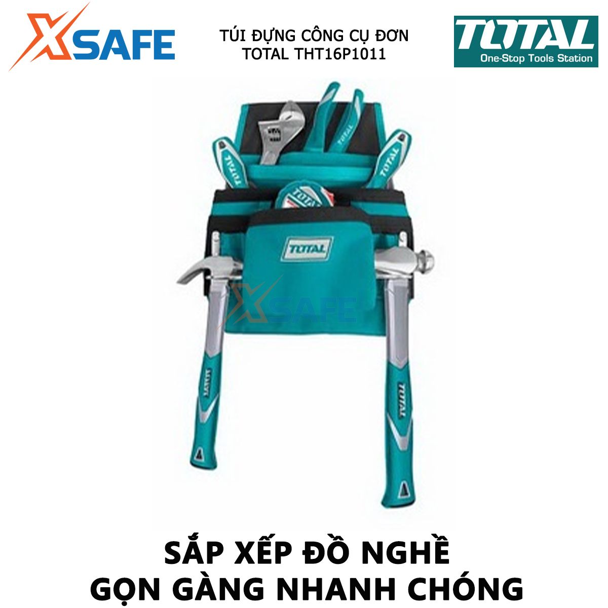 Túi đựng đồ nghề TOTAL THT16P1011, giỏ đựng công cụ kích thước túi L32xW28cm, chất liệu vải 600D polyester chứa các thiết bị