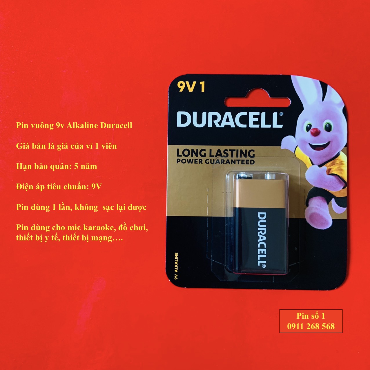 Pin 9v Alkaline MN1604 Duracell vỉ 1 viên