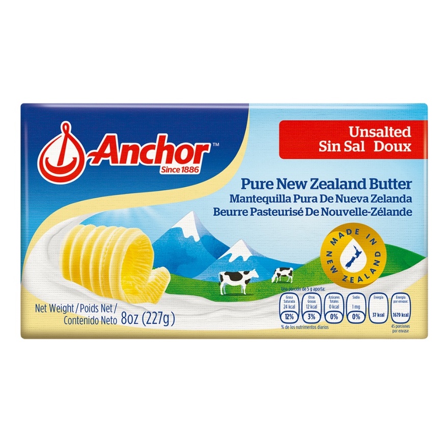 Bơ Lạt Anchor New Zealand 227gr Pure New Zealand Butter Unsalted