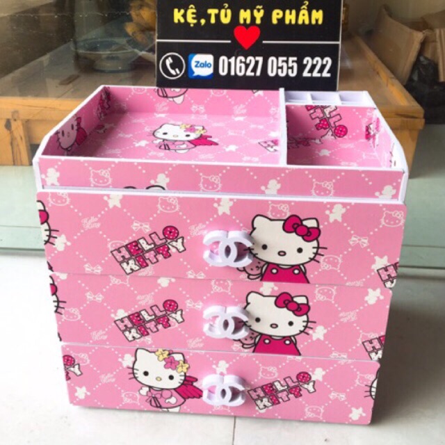 Tủ đựng mỹ phẩm 4 tầng hello kitty 3 ngăn kéo to