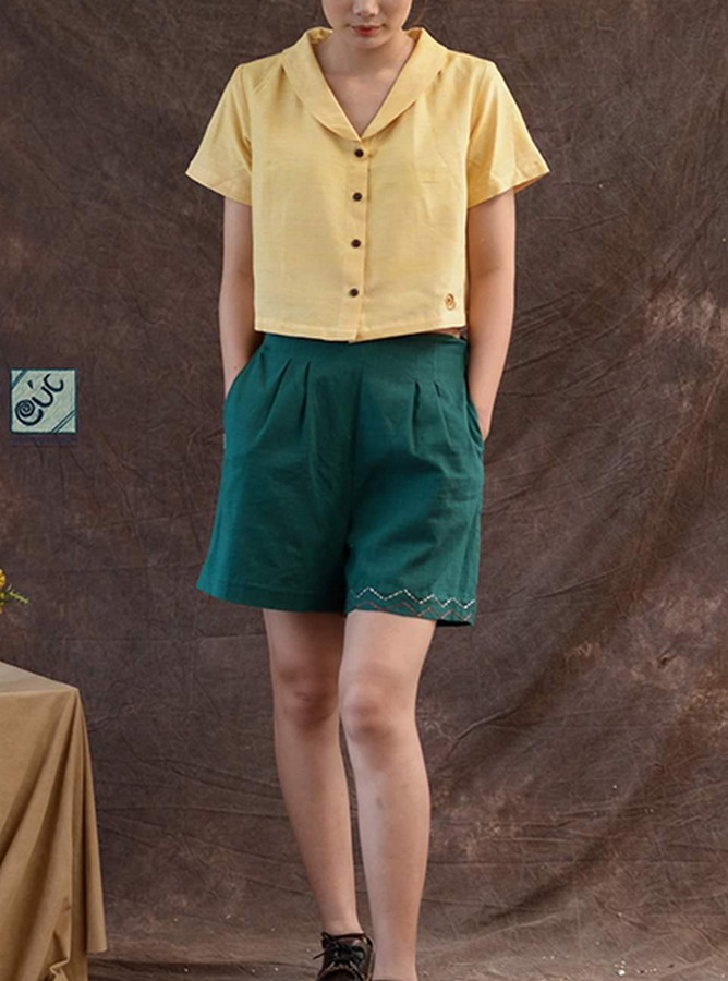 Rập Giấy 30004 - Croptop cổ sen + Short xếp ly