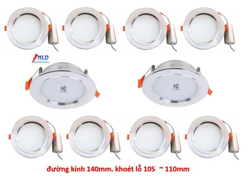 Combo10 Đèn Led âm trần viền bạc 9w 3 màu 3 chế độ HG