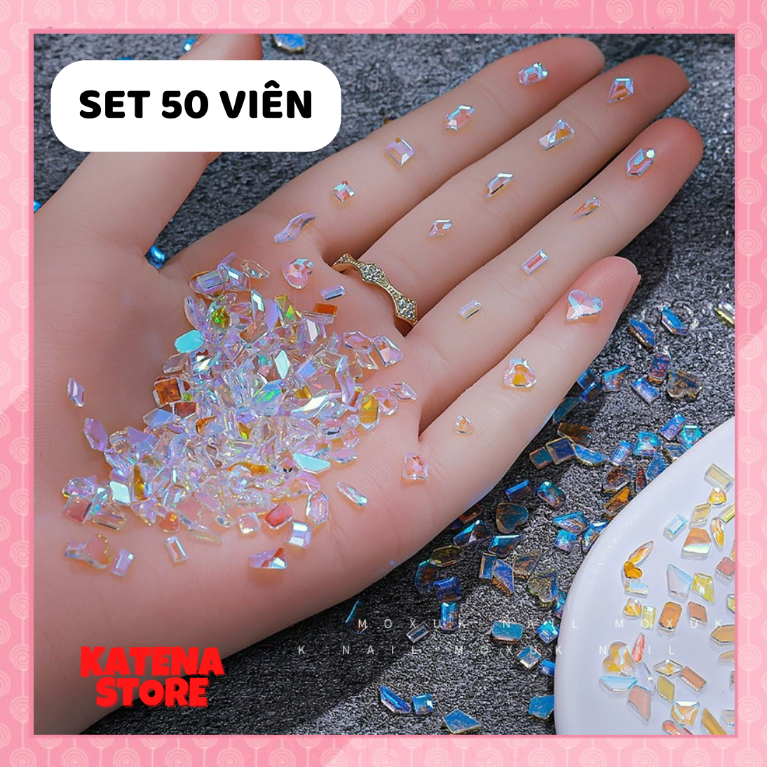 50 viên - Đá khối đính móng chân bằng mix mẫu siêu sáng