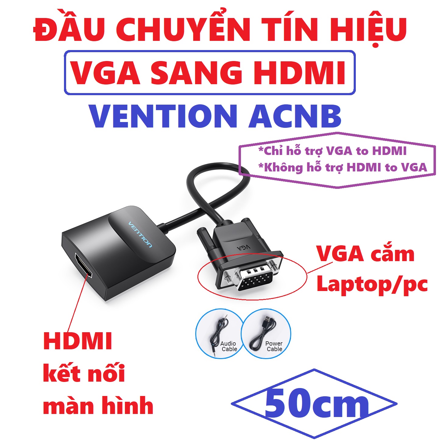 [HCM][VGA sang HDMI]Cáp chuyển VGA sang HDMI 15cm Vention