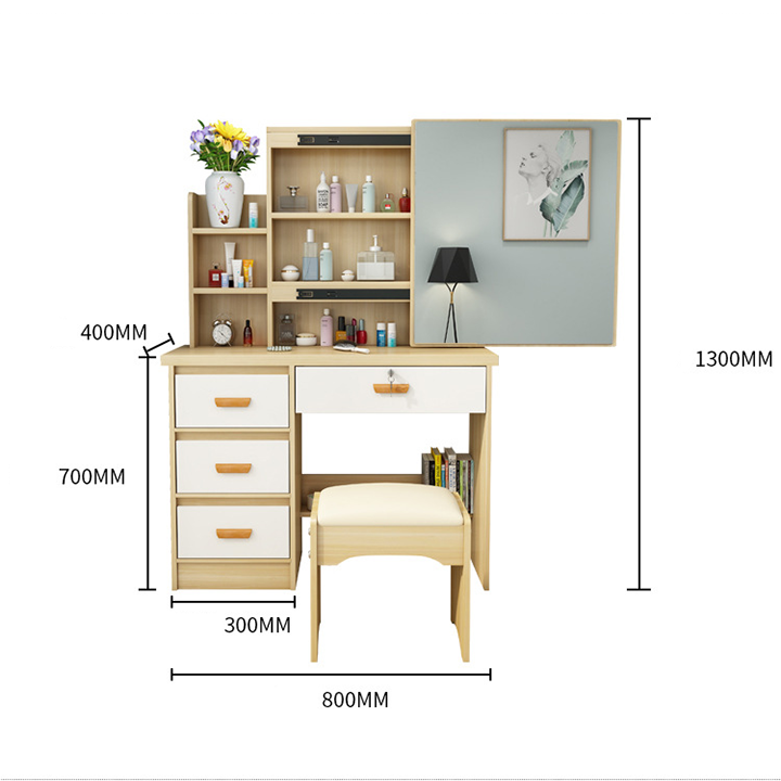 Chair table makeup with mirror, LED lights-modern vanity table, table sets makeup enclosed led high-grade
