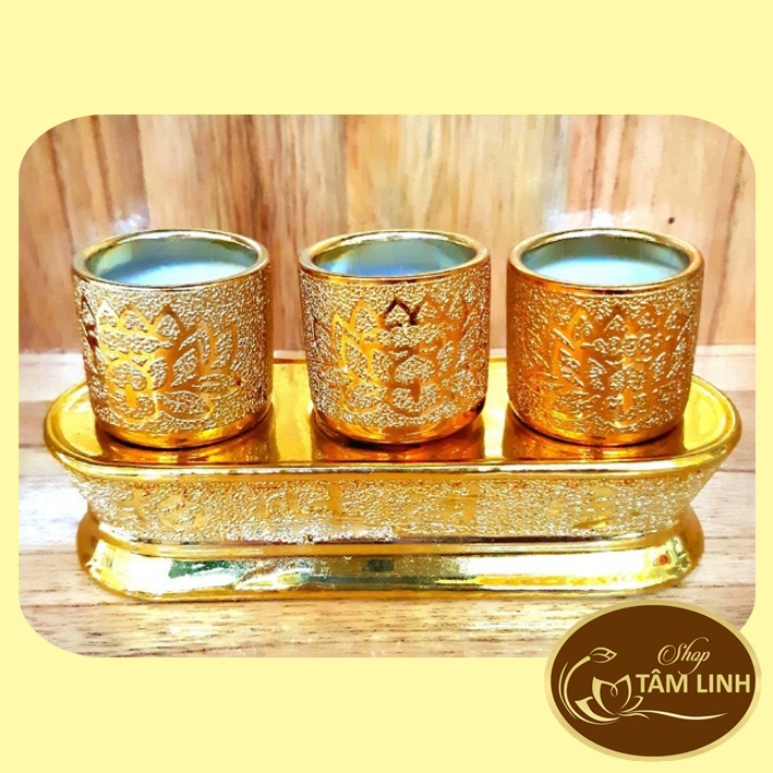 Chung Bộ 3 Ly Nước Thờ Cúng Kim Sa Cao 8 cm