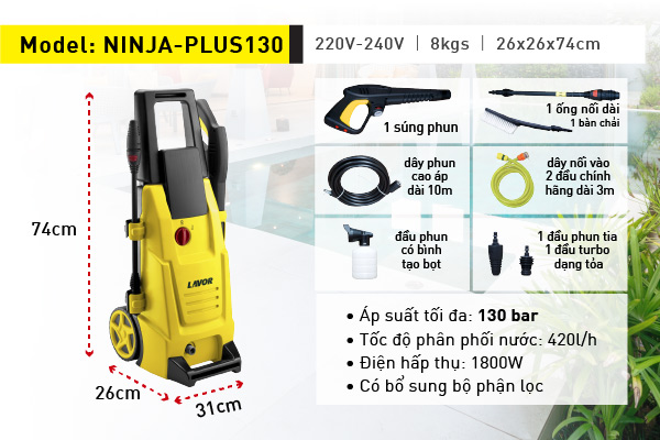 [HCM]Máy phun áp lực nước Lavor NINJA-PLUS130 (Thương hiệu Italia)