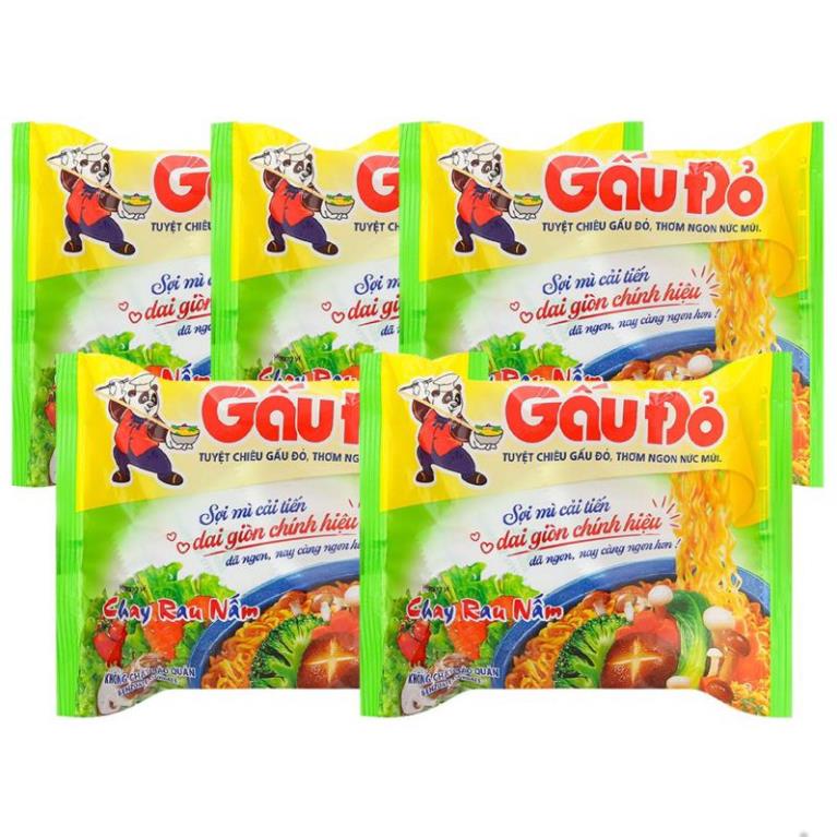 Combo 5 gói mì gấu đỏ chay rau nấm 63gr