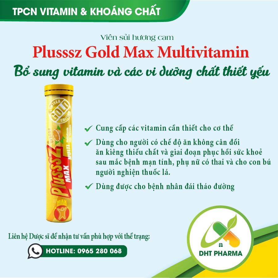 Viên sủi Plusssz Gold Max Multivitamin hương cam