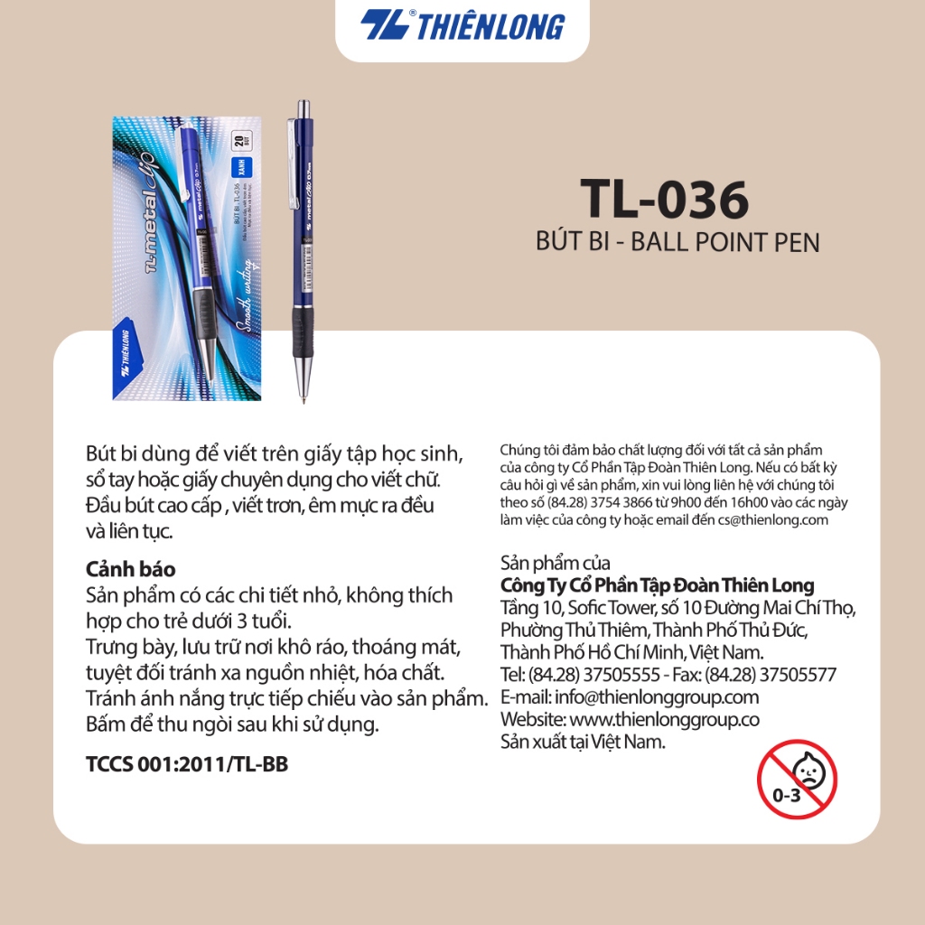 Bút bi Thiên Long TL036, bi 0.7mm