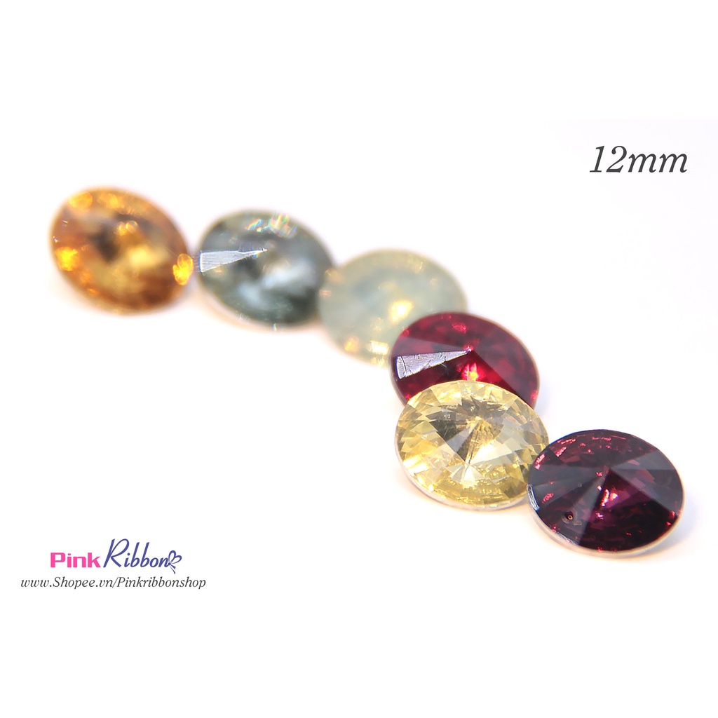 SET 10 HẠT - Hạt nhựa tròn đế  giả đá 12mm