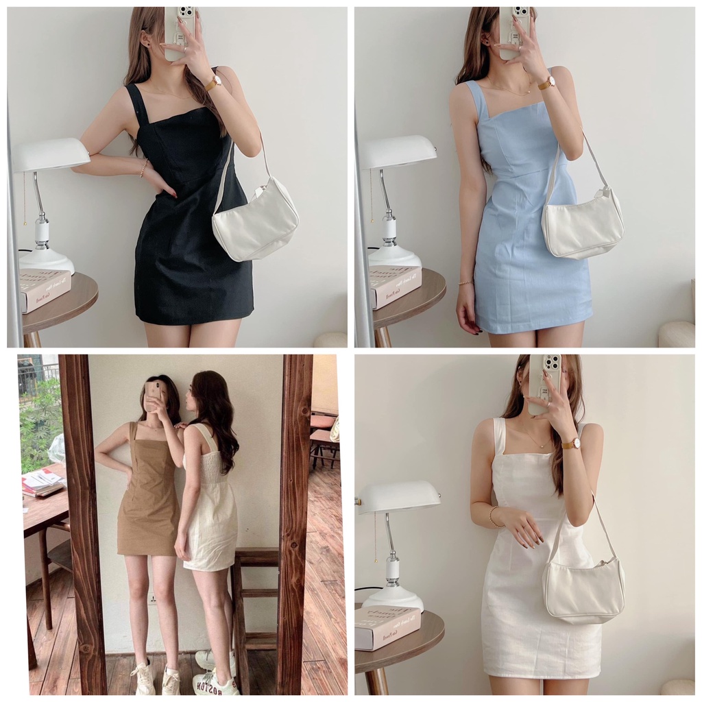 Váy hai dây minidress quai bản to lưng chun 2 lớp tôn dáng dễ mặc