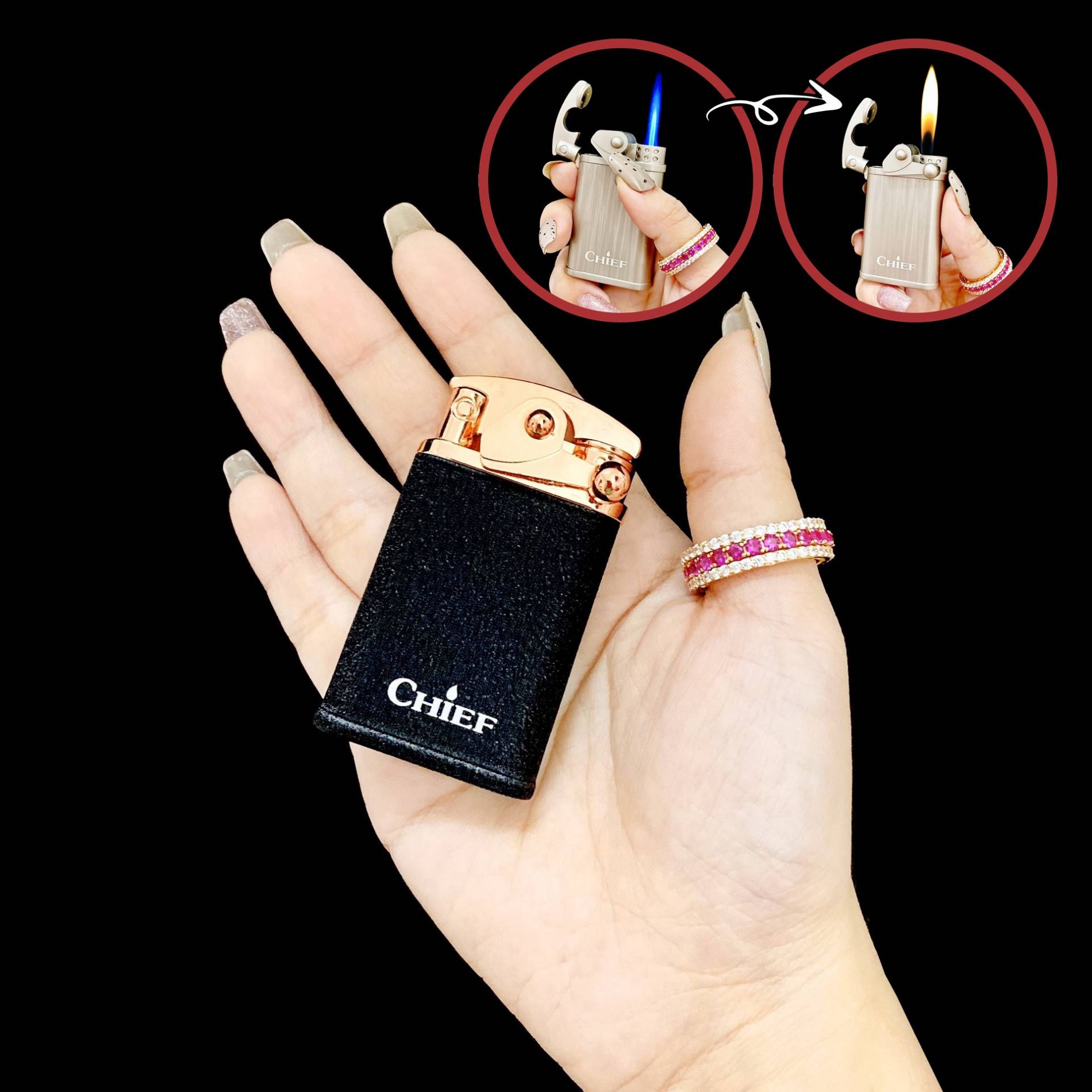 BẬT LỬA CHIEF 2 CHẾ ĐỘ LỬA CF033 (LỬA KHÈ VÀ LỬA NGỌN) - BÚNG TAY ĐÁNH LỬA - (XÀI GAS)