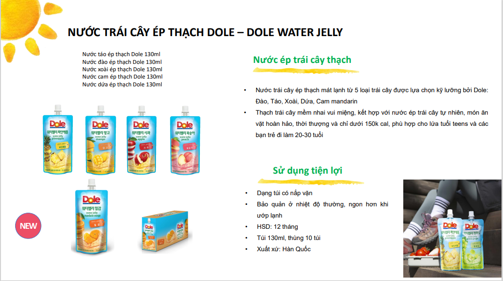Nước ép thạch trái cây thương hiệu Dole túi 130ml