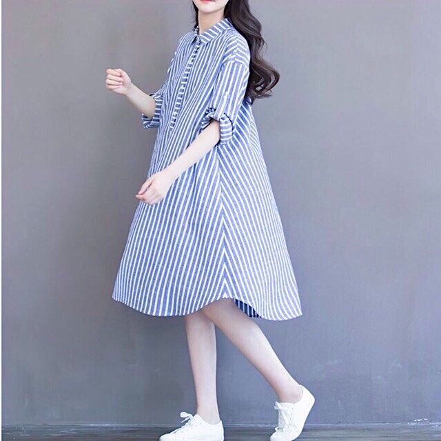 Đầm sọc xanh form A